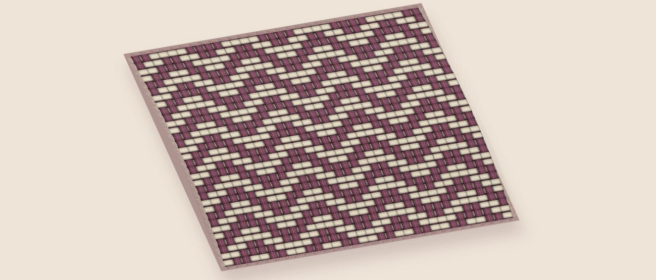A burgundy and cream herringbone weave, with threads crossing over and under each other